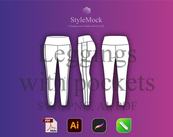 Pocket Leggings Mockup – Vector Fashion Flat Sketch (ai, svg, png, pdf)