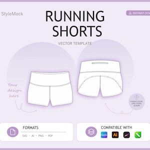Running Shorts Vector Mockup – Sportswear Fashion Flat Drawings (ai, png, svg, pdf)