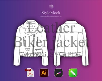 Leather Biker Jacket Mockup – Vector Fashion Flat (ai, svg, png, pdf)