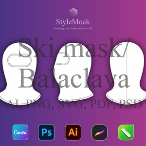 Balaclava Vector Mockup : Illustrator Tech Sketch Template Procreate, Headwear SVG, PSD Flat Drawings (Digital Download)