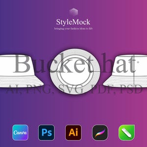 Bucket Hat Flat Mockup – Headwear Technical Drawings SVG Flats for Canva, Photoshop & Illustrator template Hat Sketch for Fashion Design