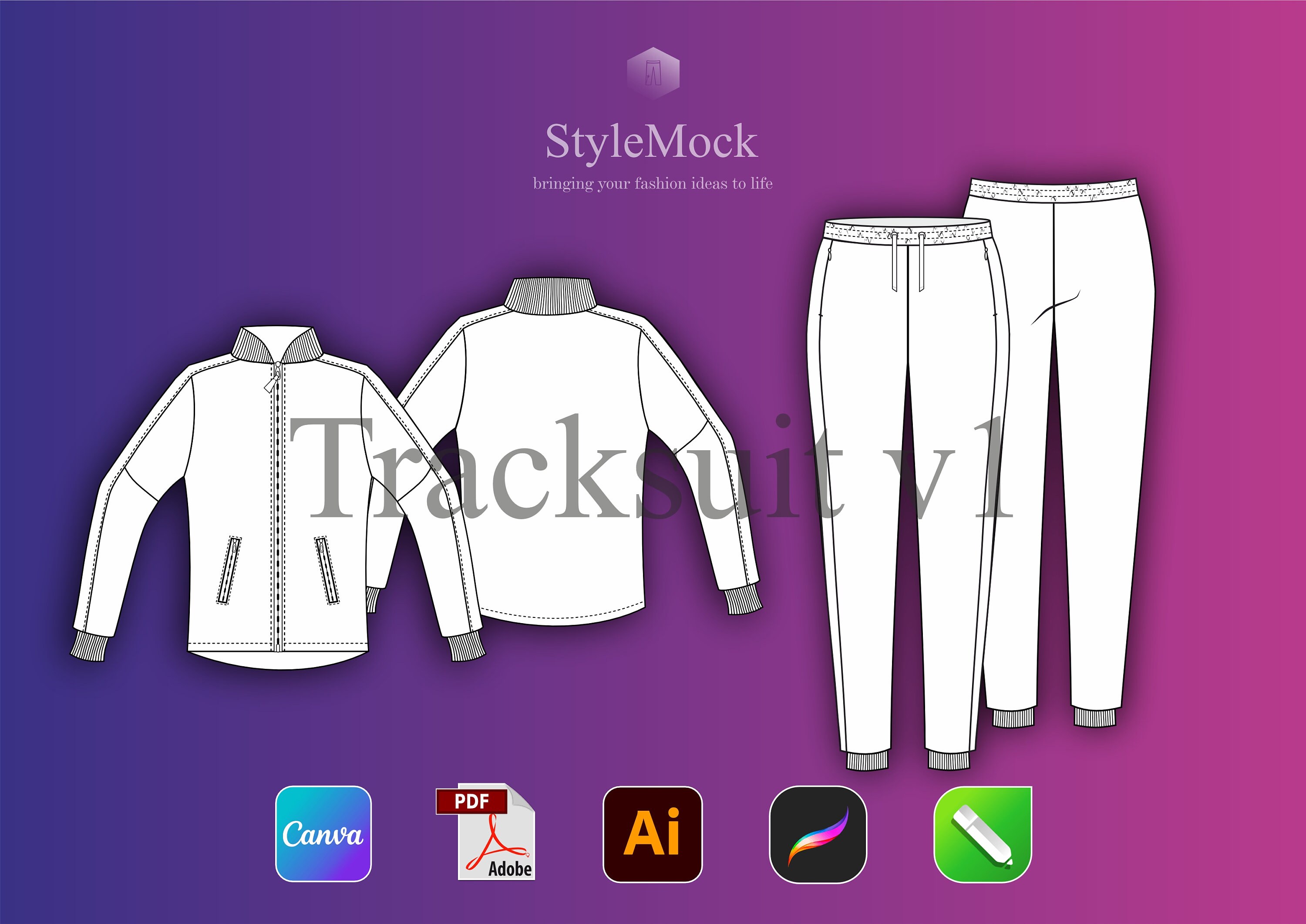 Vector Hoodie & Sweat Pants Set Design Kit Tech Pack, Technical