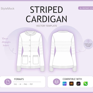 Striped Cardigan Vector Mockup – Fashion Flat (ai, svg, png, pdf)