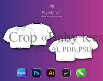 Maquetas vectoriales de camisetas cortas: archivos PSD de dibujos planos de moda, maquetas de Illustrator (descarga digital)