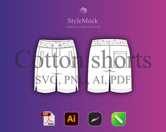 Maqueta vectorial de pantalones cortos de algodón: dibujos de moda (ai, svg, png, pdf)
