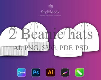 Beanie Hat Mockups - Fashion Flat Vector Template (ai, png, svg, pdf, psd)