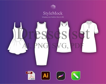 Jurk set vector mockup – sjabloon mode flats (ai, svg, png, pdf)