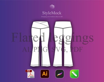Flared Leggings Mockup: Vector Fashion Flat Sketch (AI, SVG, PNG)