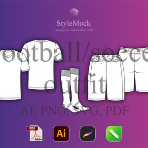 Football/Soccer Jersey Vector Mockup - Sportswear Kit Sketch Procreate Template  Shorts Vector Clothing Illustrator Template Flat drawings