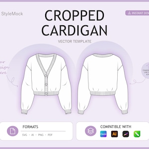Crop Cardigan Vector Mockup – Fashion Flat Drawing (ai, pdf, png, svg)