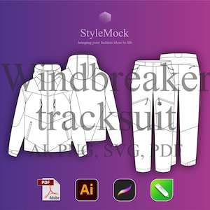 Windjacke Trainingsanzug Vektor Mockup - Illustrator Template Procreate Template Sportswear Skizze Vektor Kleidung Mode Flach Zeichnungen