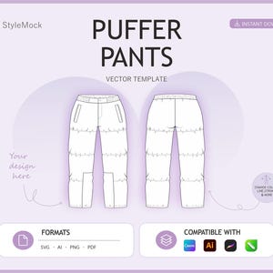 Puffer Pants Vector Mockup - Fashion Flat Ski Wear Sketch (AI, SVG, PNG)