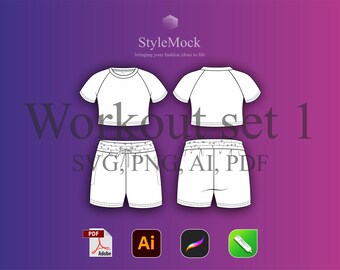 ワークアウトセット ベクター モックアップ - クロップトップとショートパンツ (ai、svg、png、pdf)