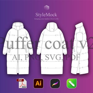 Puffer Coat Vector Mockup - Fashion Flat Drawings (ai, svg, png, pdf)