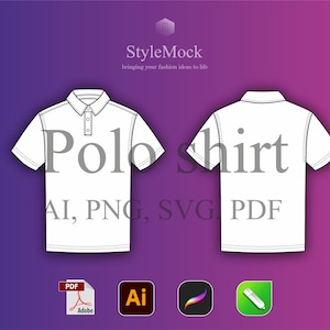 Polo shirt Vector Mockup - Illustrator Template Mockup Streetwear Procreate Template Vector Clothing Fashion Flat drawings