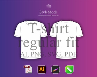 T-shirt Vector Mockup - Flat Sketch AI Technical Drawing, Sportswear Design, Vector Clothing Template