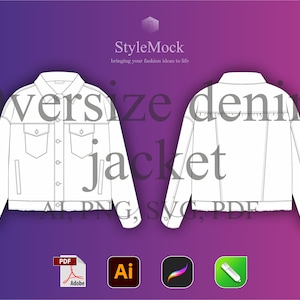 Oversize Denim Jacket Vector Mockup - Illustrator Template Denim Vector Procreate Template Streetwear Vector Clothing Fashion Flat drawings
