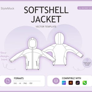 Mockup piatto di giacca softshell – Modello vettoriale, design di moda sportiva (ai, svg, png, pdf)