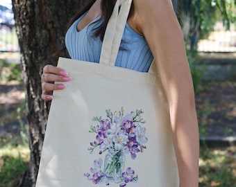 Floral Shopper Cross Stitch Kit, DIY Embroidery Bag