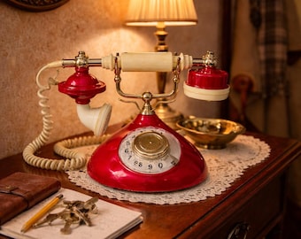 Vintage Red Phone 1980s, Phone with Watch , UFA Phone, Retro Phone, Dial Telephone, Stylish Phone, Soviet Desk Phone