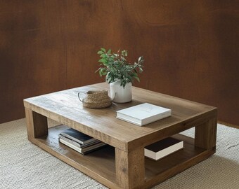 Mesa de centro rústica americana ALDEN de madera de roble
