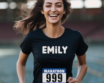 Womens Personalized Name Running Shirt, Short Sleeve Tech Tee, Custom Marathon 5K 10K Half Marathon Race Shirt, Moisture-Wicking T-Shirt