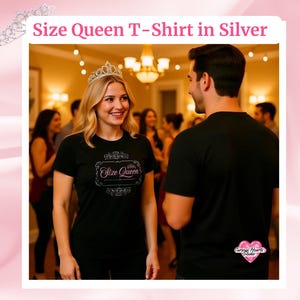 Size Queen T-Shirt - Black with Pink Swirly Design - Perfect Kinky Shirt for Hotwives