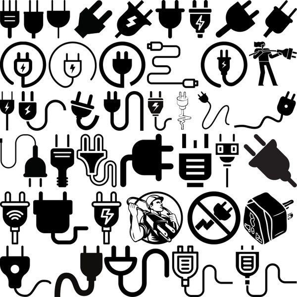 Plug SVG Bundle, Plug Silhouette, Cable Plug Svg, Electrical Plug Svg, Plug Clipart, Plug SVG Cut Files for Cricut,