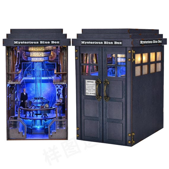 DIY Mysterious Telephone Booth Wooden Book Nook Kit  Handmade Bookshelf Dollhouse Model Bookend Building Kids Crafts 14+ ages