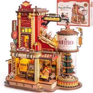 DIY Dream Gift Factory 3D Wooden Puzzle, Mechanical Building Model for Adults & Kids Home Decor Christmas Music Box Holiday Gift