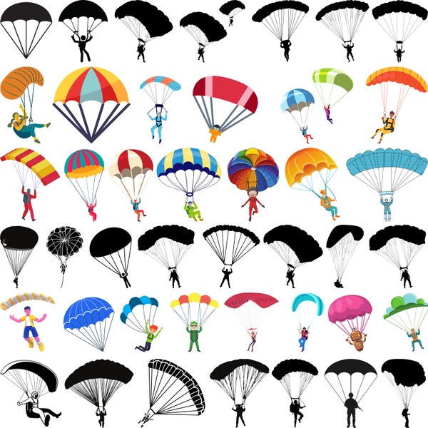 Parachute Svg Bundle, Parachute Clipart, Parachute Vector, Jumping svg,Skydivers svg,  Jumping Silhouette,