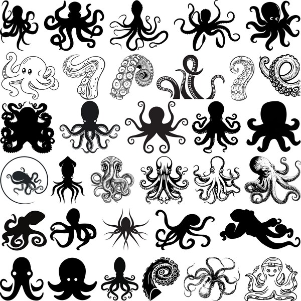 Octopus SVG Bundle, Octopus Clipart, Octopus SVG Cut Files for Cricut, Octopus Legs Svg, Tentacle border, Octopus Silhouette,