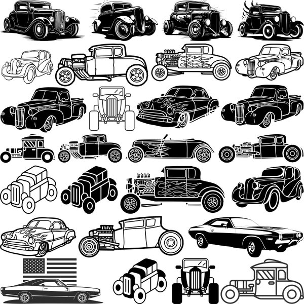 Hot Rod SVG Bundle, Hot Rod vector, Hot Rod Clipart, Hot Rod monogram, Hot Rod Car decal, intage Car Silhouette svg, Classic Car SVG Bundle,