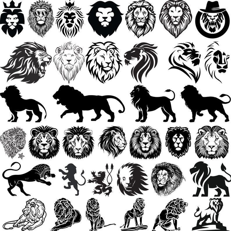 Lion SVG Bundle, Lion Head Svg, Lion Silhouettes, Lion Clipart, Lion