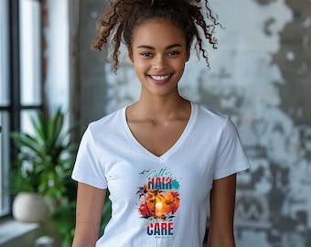 Salty Hair Don't Care V-ringad t-shirt – Coastal Beach Life Apparel