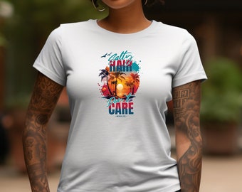 Salty Hair Don't Care T-shirt - Damtopp med strandliv i bomull