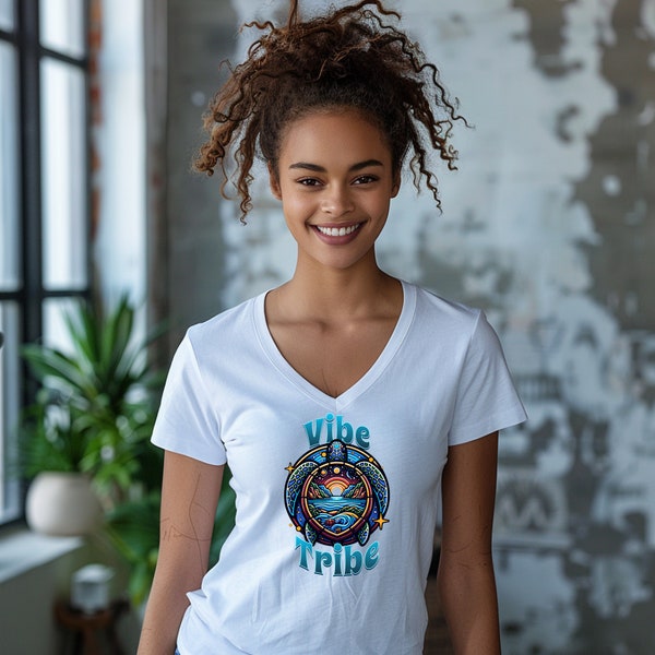 Good Vibe Tribe Tee - Unisex V-Neck, Your Vibe Attracts Your Tribe Friendship Matching T-Shirt, Chic and Comfy, Ideal for Groups and Besties