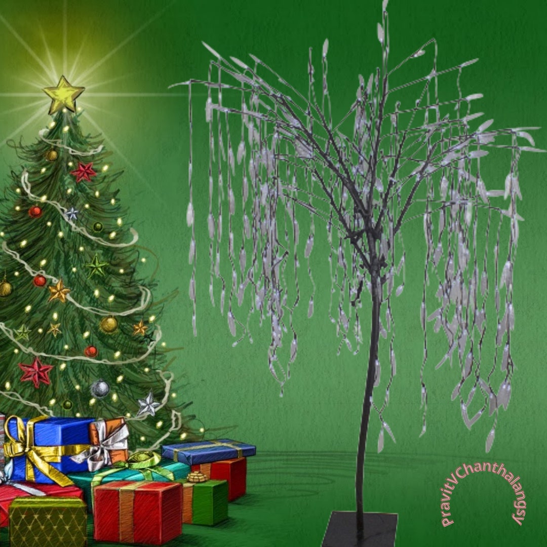 Pure White Lighted Christmas Willow Tree Outdoor Decoration Etsy UK