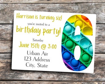 Kids Pop-it Fidget Birthday Party Invitation Custom Digital Download Boys or Girls Personalized Age and Color Options