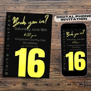 16th Birthday Party Invitation Sixteenth PARTY Invite Digital  Sixteenth Birthday Sixteenth Invite 16th Boys Invite 16th Girls Invite