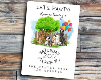 Dog Let's Pawty Birthday Party Invitation Custom Digital Download Printable 5x7 Personalized Pet Lovers Outdoor Celebration