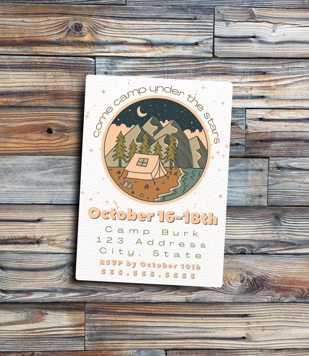 Camping Trip Invitation Custom Digital Download Kids Birthday Boys Camp 