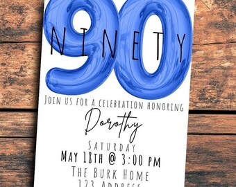 90th Birthday Party Invite 90th Invite 90 Birthday Invite Ninety Invite 90 Invite Ninety Birthday Invite 90 Party Invite