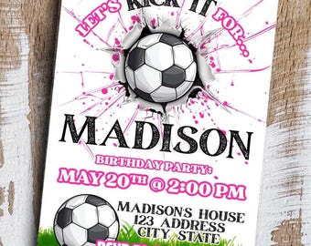 Girls Soccer Invite Soccer Birthday Party Invite Girls Soccer Birthday Invite Girls Pink Soccer Invite Soccer Girls Party Invite