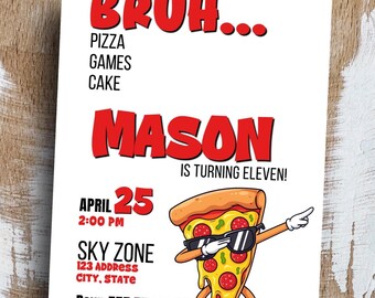 Bruh No Cap Boys Birthday Party Pizza Games Cake Invitation Custom Digital Download Trampoline Park Teen Boy Invite Tween