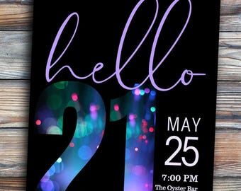 Twenty One Birthday Party Invitation Custom Digital Download Evite Text Email 21st Hello 21 Personalized Printable