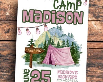 Girls Camping Invite Girls Camping Invitation Little Girls Camp Invite Girls Glamping Invite Girls Outdoor Birthday Girls Camping Birthday