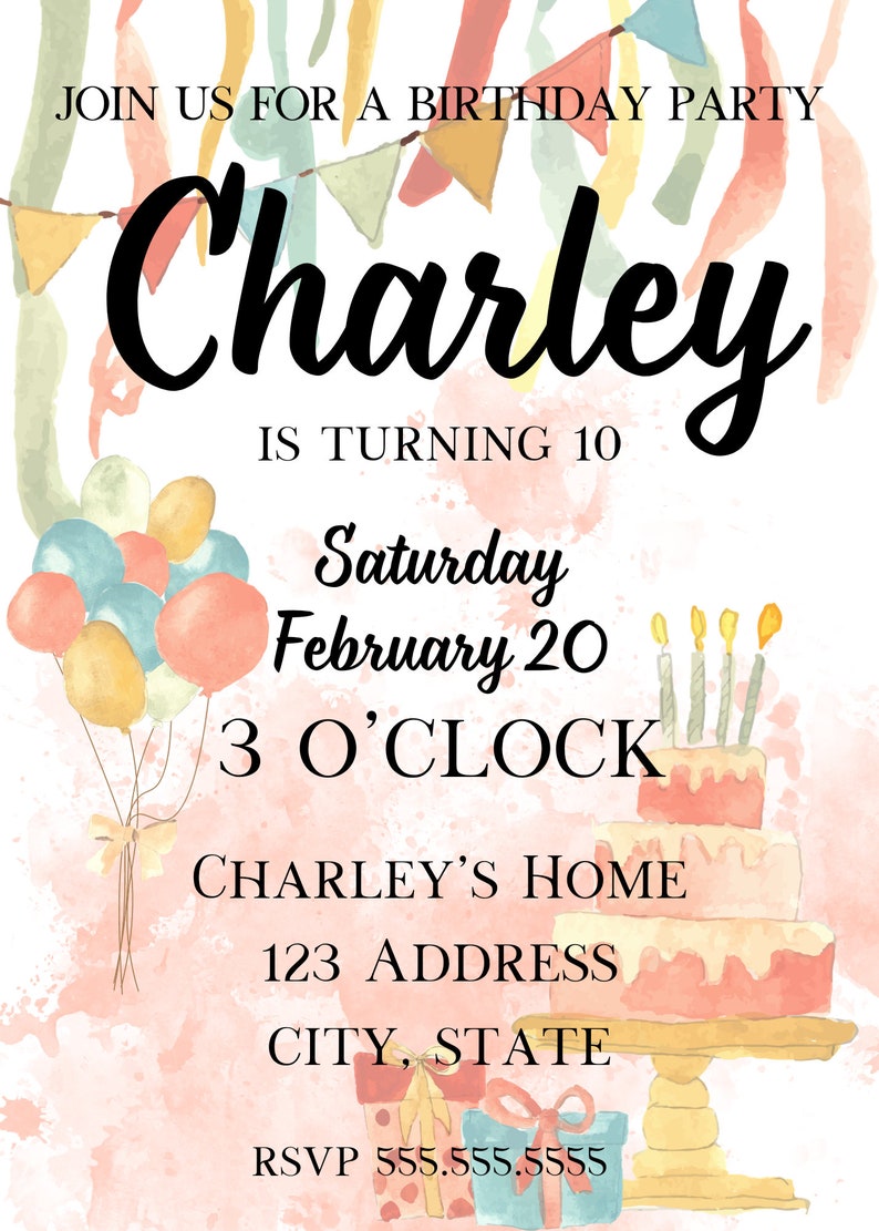 Girly Birthday Party Invitation Custom Digital Download Printable 5x7
