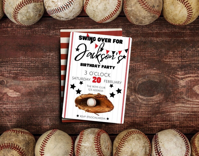 Baseball Birthday Party Invitation Custom Personalized Digital Download