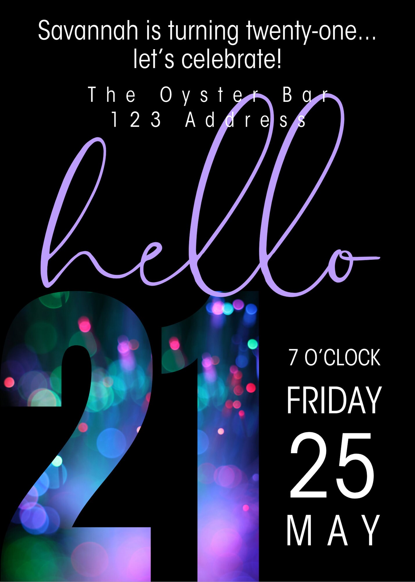 Twenty One Birthday Party Invitation Custom Digital Download Evite Text ...